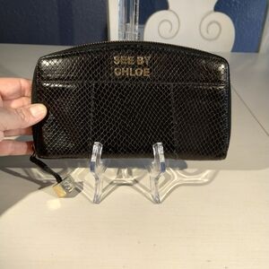 Authentic See by Chloe Black Long Wallet Round Zipper